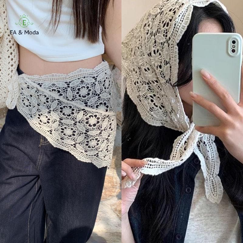 EA & Moda Lenço De Cabelo Triangular De Renda Para Mulheres , Mini Saia Vazada , Cortina De Quadril , Resort , Piscina ,
