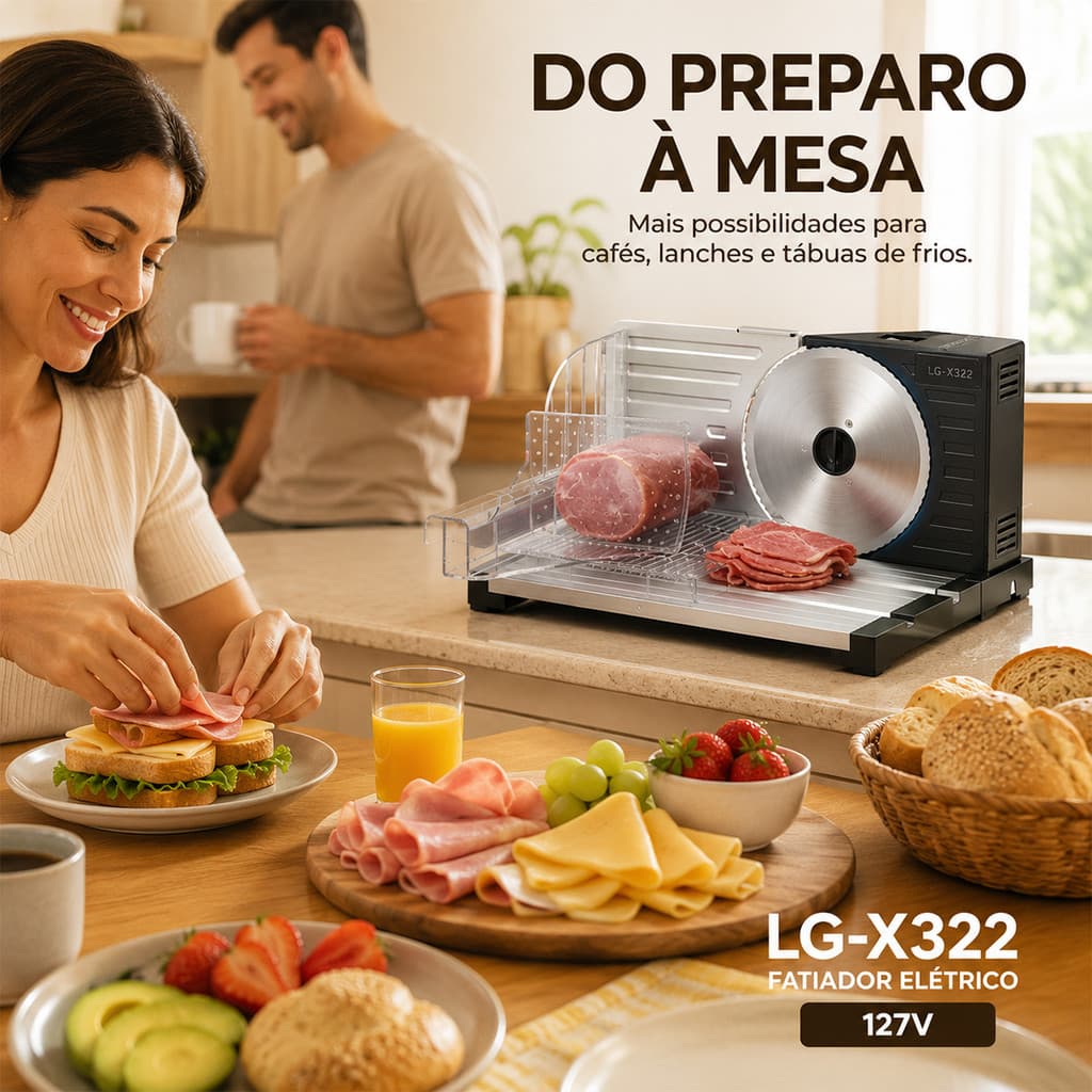 Máquina Cortar Frios Elétrica Fatiador Queijo Presunto Salame Copa Pão Disco 190 mm 160W 110V