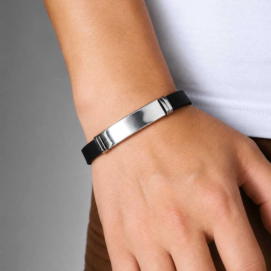 Pulseira Masculina Silicone Aço Inoxidável Elegante Fecho Click