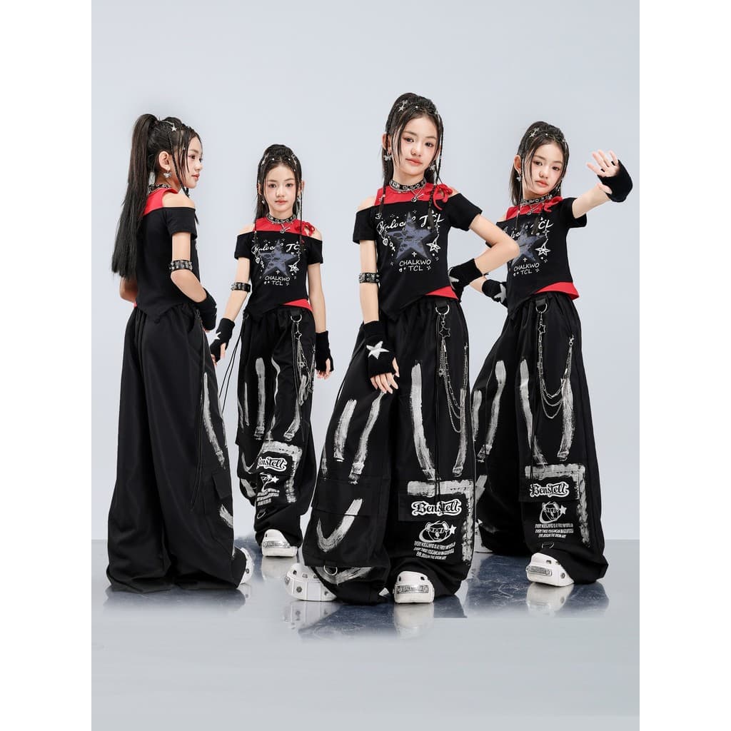 Meninas trajes de dança jazz umbigo-cortado jazz trajes de dança de rua legal meninas grupo dança passarela trajes verão