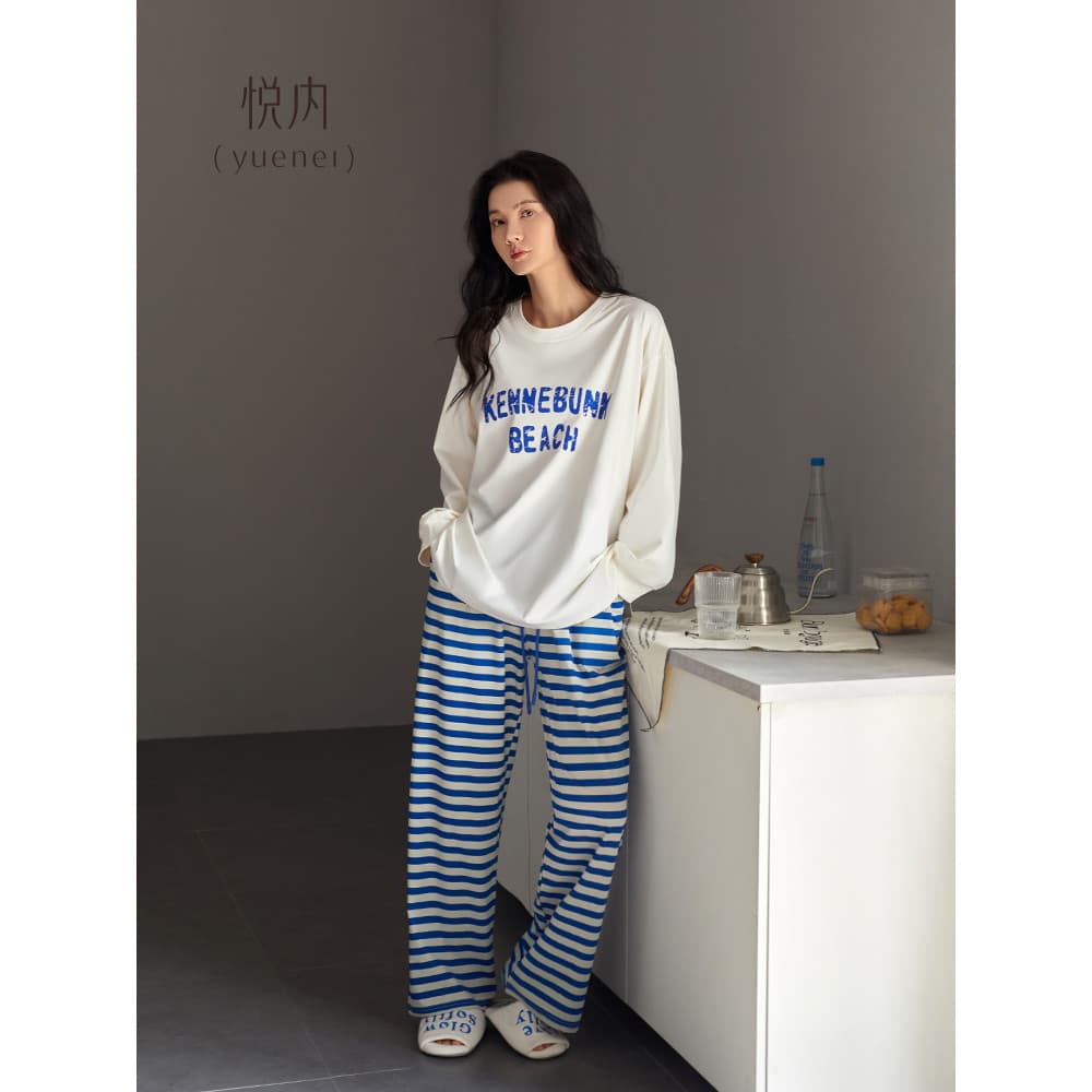 Yue pijama interno feminino primavera outono estilo primavera algodão puro manga comprida Loungewear Casual tamanho gran