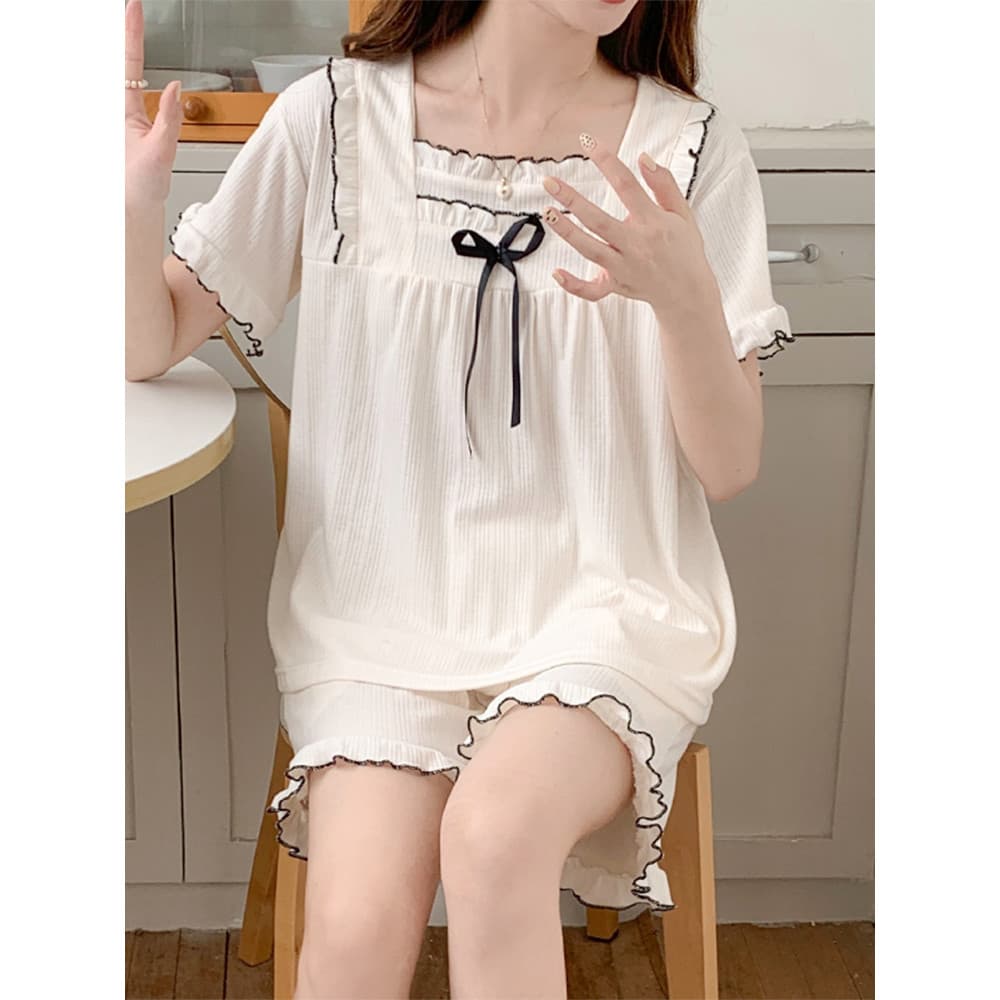 Pijamas femininos verão doce dos desenhos animados bonito terno Shorts de manga curta verão senhoras solto Loungewear pr