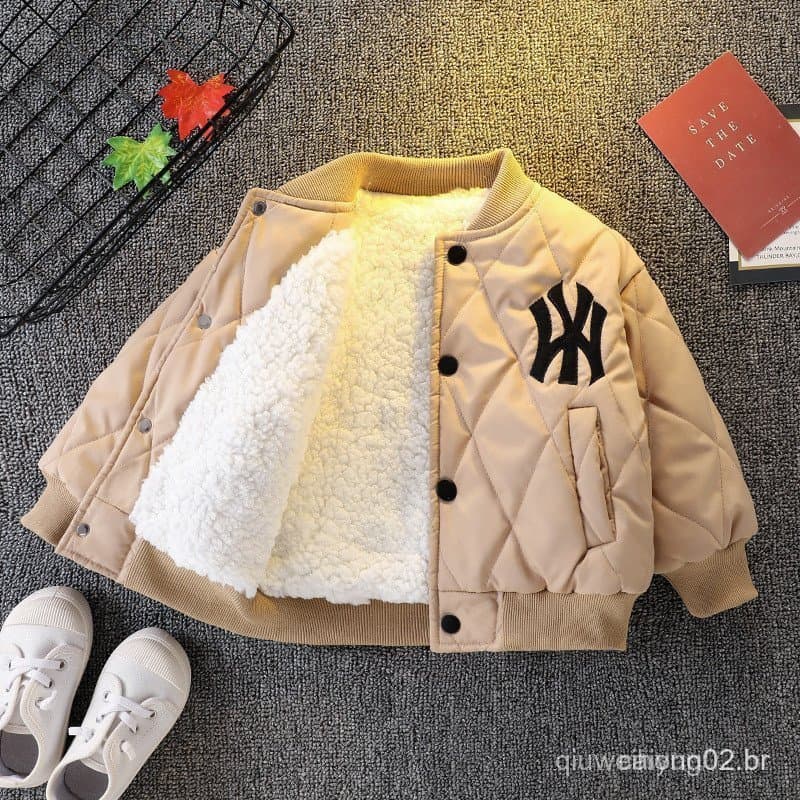 Jaqueta forrada de lã para meninos, para primavera, outono e inverno, jaqueta grossa de algodão no estilo de uniforme es