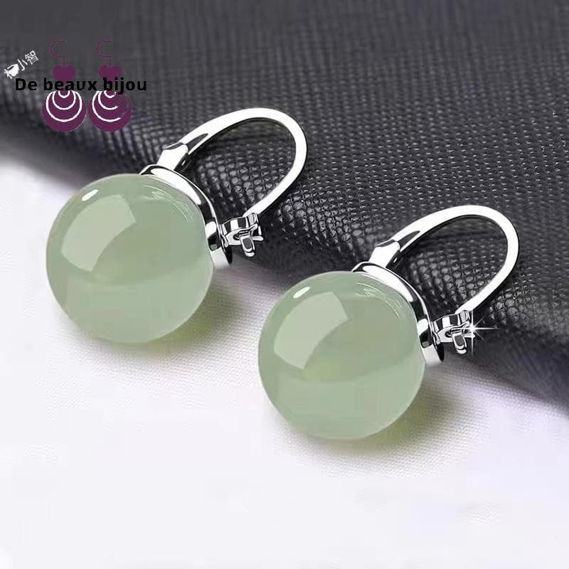 Bom Estilo Antigo Jade Grânulo Brincos Suave Moda Temperamento Orelha Bule Para Mulheres Meninas Retro Jóias Acessórios