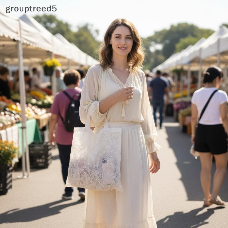 grouptreed5 Bolsa Tote De Organza De Renda Artesanal Retrô Bordada Europeia Para Uso Diário Acessório De Presente De Fes