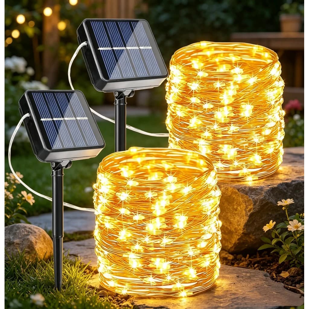 Flacchi 2 peças de luzes solares de corda, luzes 240LED de 80 pés, à prova d'água ao ar livre, com 8 modos, adequadas pa