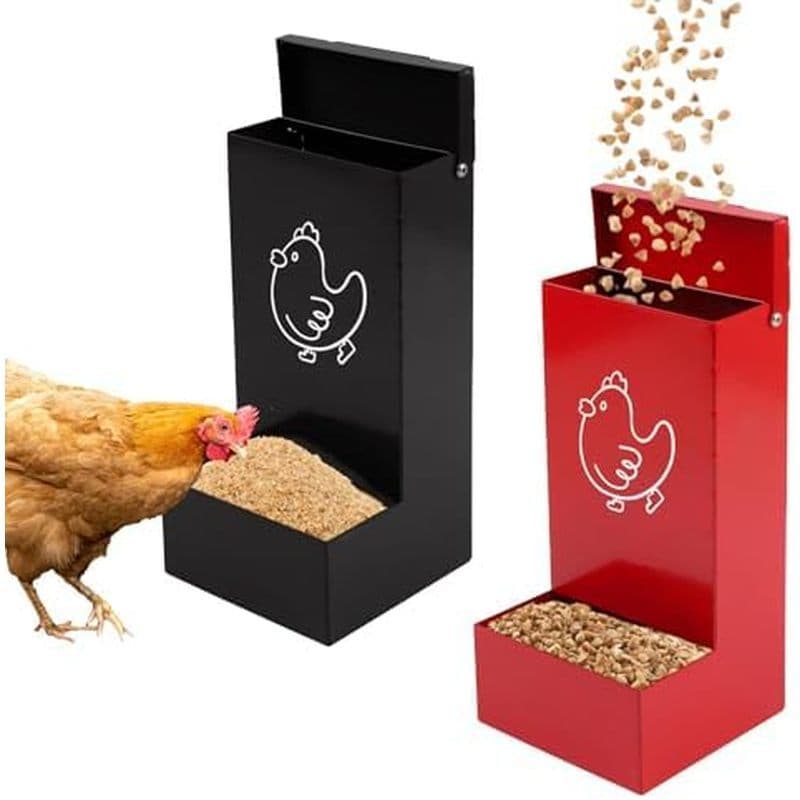 Alimentador De Grão De Frango De 2 Pacotes , Casca De Ostra De Metal Com Tampa , Calha Suspensa De Alimentadores De Aves