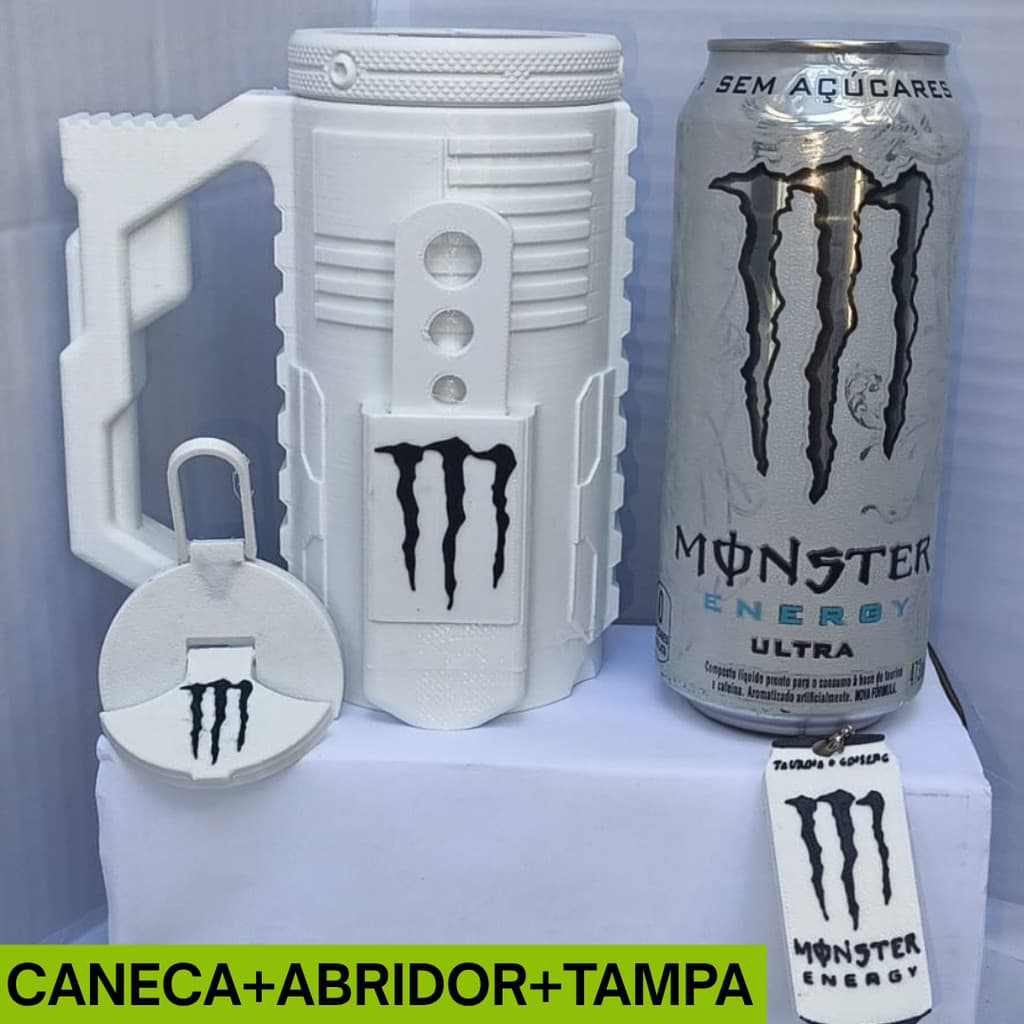 Caneca Porta Lata Tatica  Branca Monster Térmico Personalizado Exclusivo + Abridor + Tampa
