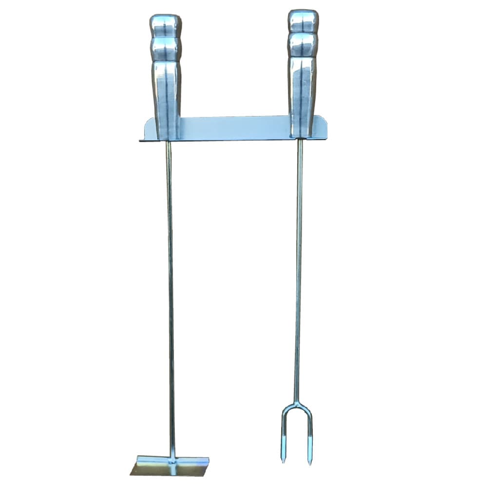 Kit Churrasco Garfo e Rastelo 49 cm Cabo Alumínio com Suporte de Parede