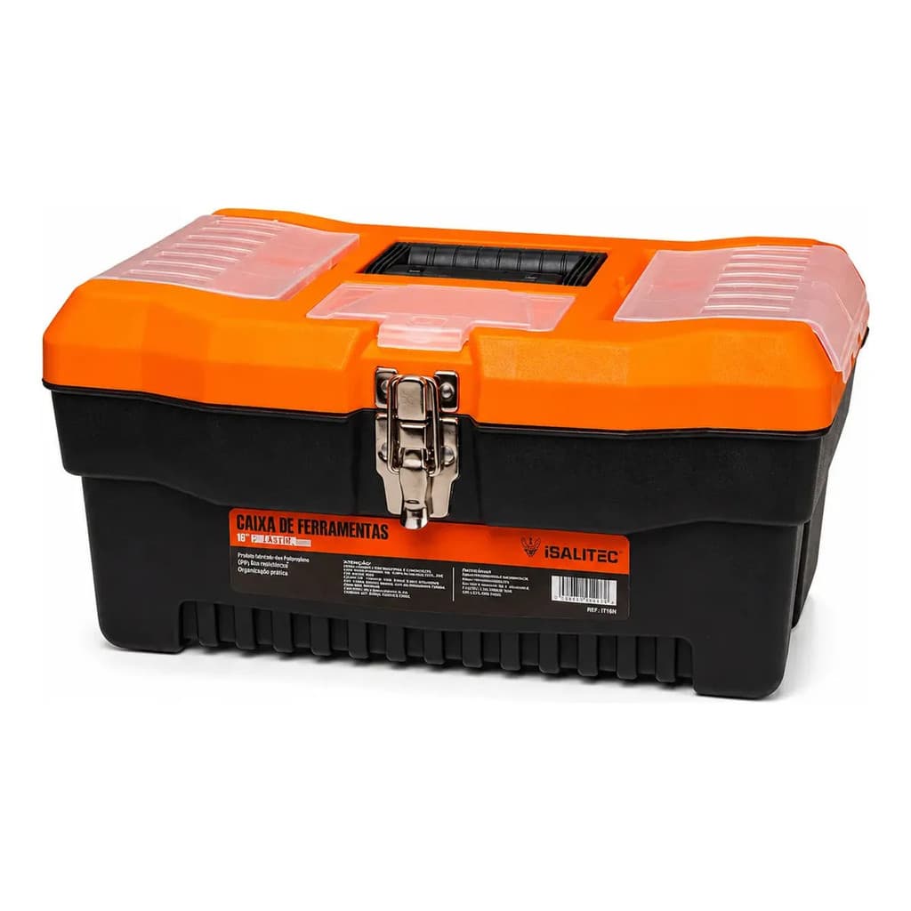 Caixa Ferramentas 16 Isalitec Bandeja Fecho Metálico Laranja