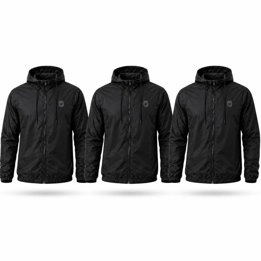 Kit 3 Jaquetas Corta-Vento Masculinas Kong com Capuz Repelente à Água Corrida Caminhada Academia