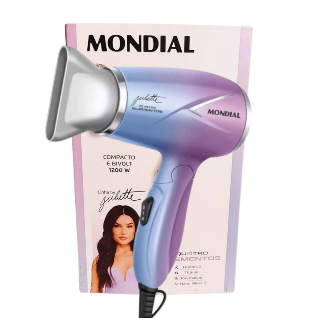 Secador de Cabelo Travel SCT-JU-03 Qu4tro Elementos By Juliette Mondial Bivolt CABO DOBRÁVEL: