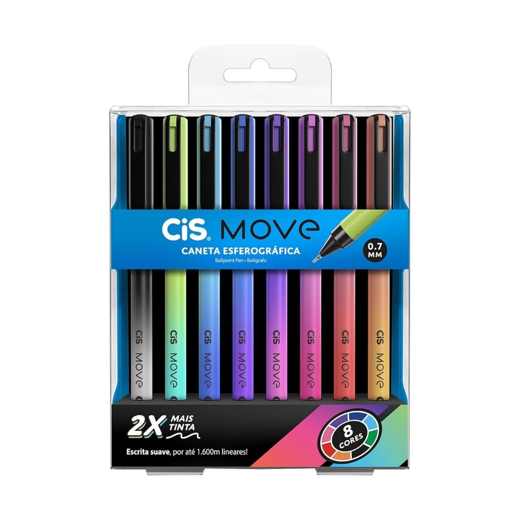 Caneta Esferográfica 0.7mm Move Com 8 cores Cis