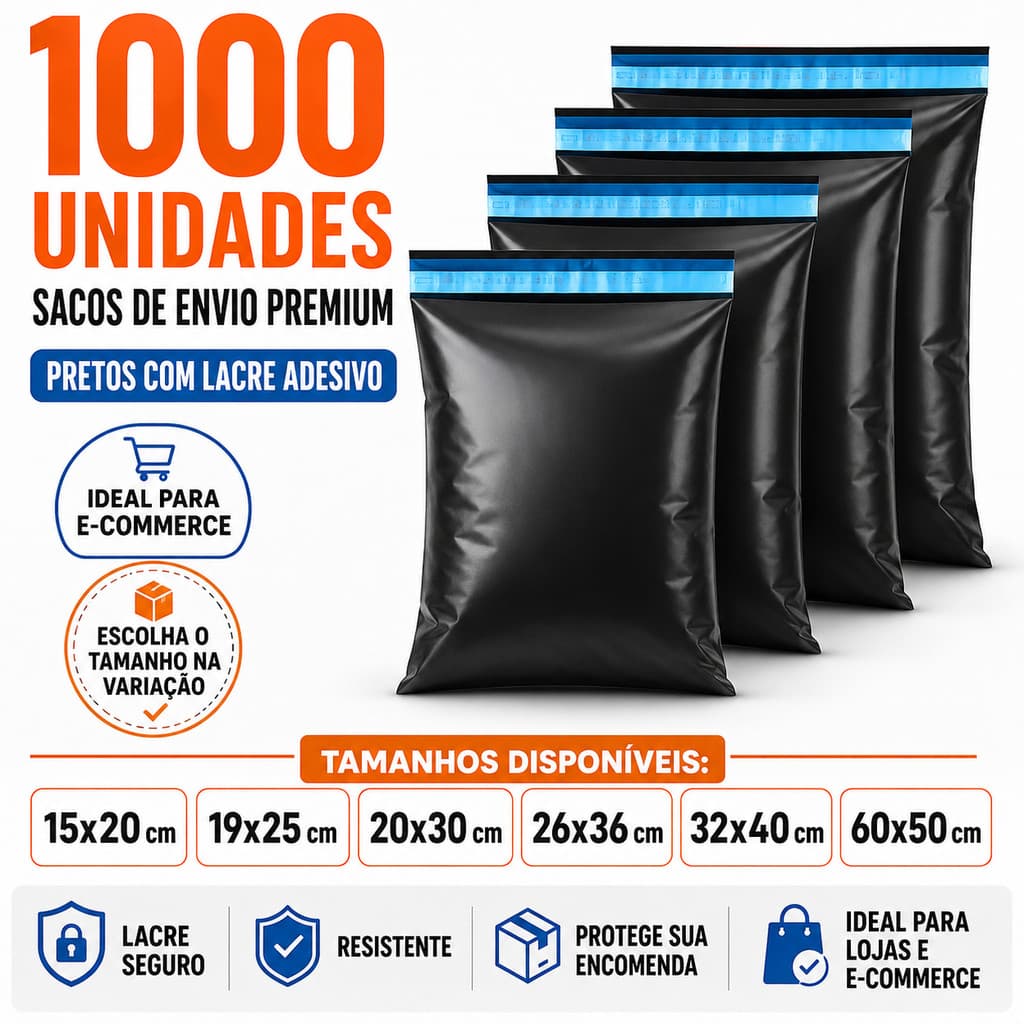 Kit 1000 Envelope de Segurança Envio Saco de Envio Cinza Preto Embalagem 15x20 19x25 20x30 26x36 32x40
