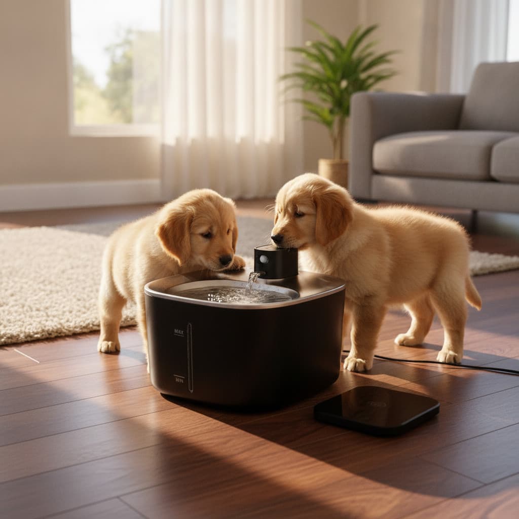 Bebedouro Automático Pet Sem Fio Luxo em Aço Inox Preto para Cães Gatos Higiene e Saúde