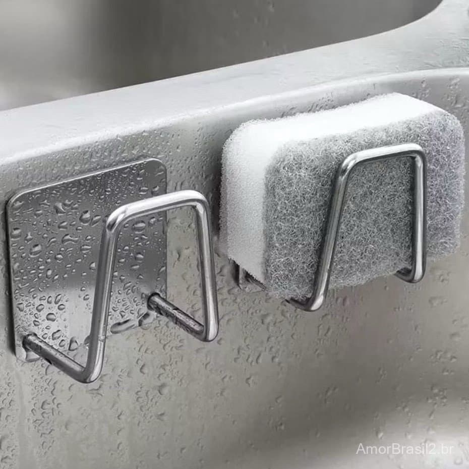 Gancho Adesivo Inox Porta Esponja Bucha Suporte de Pia Parede Cozinha Premium
