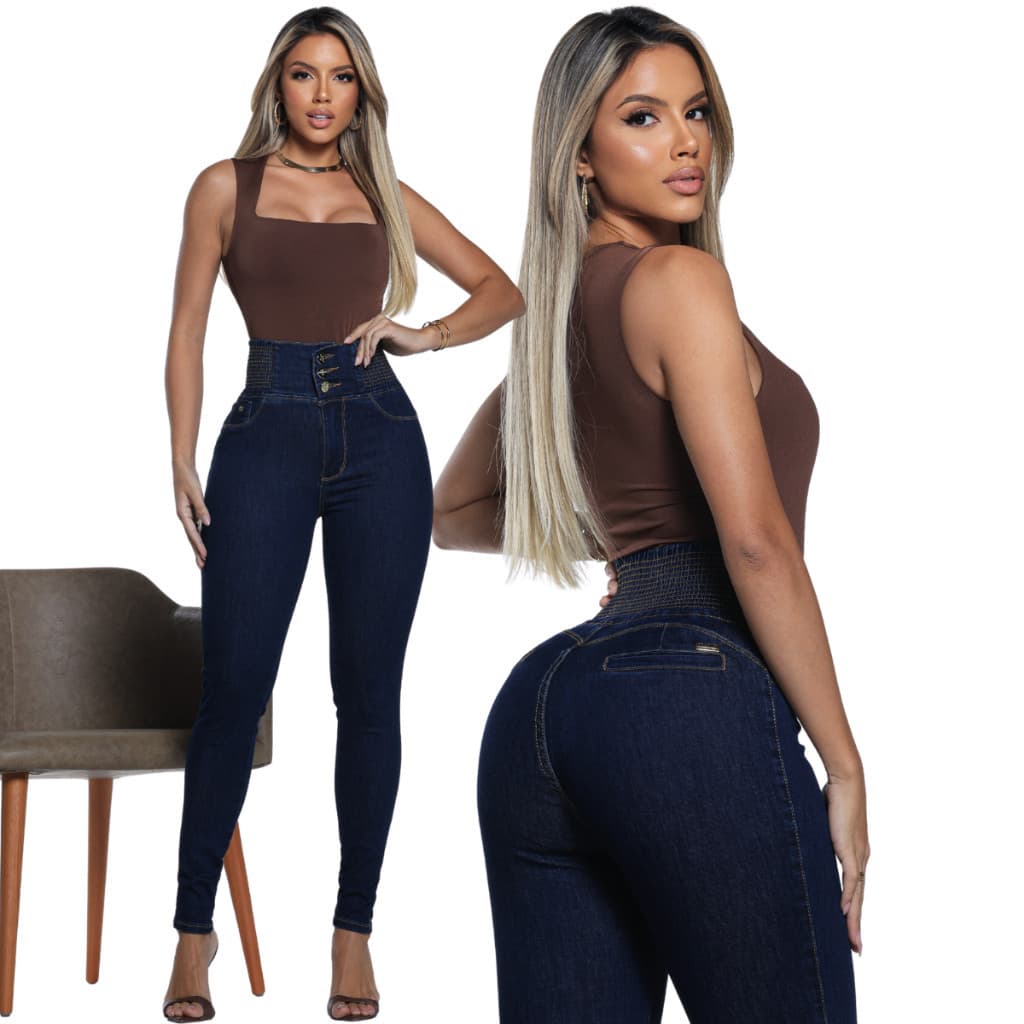 Calça Social Modeladora Jeans Cintura Alta Lycra Elastano Skinny Empina bumbum