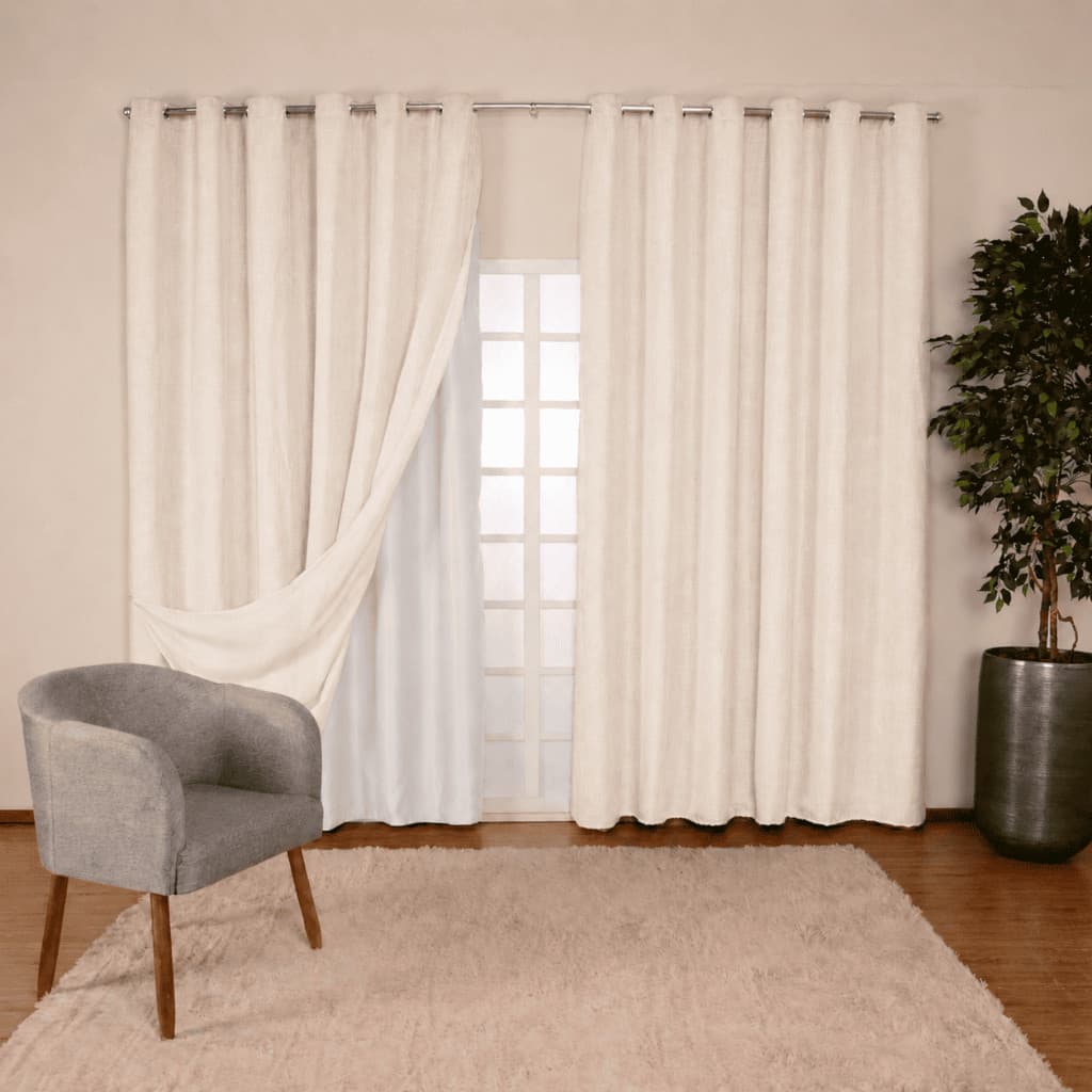 Cortina de Linho Voil com Blackout 4,00 X 2,80 M Corta Luz Sala Quarto