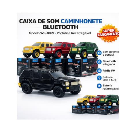 Caixa de Som Carrinho SUV Bluetooth XTRAD WS-1869 USB SD FM