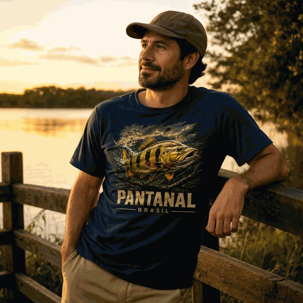 Camiseta Algodão Pantanal Tucunaré Brasil Estampa Realista Confortável Para Uso Diário Casual