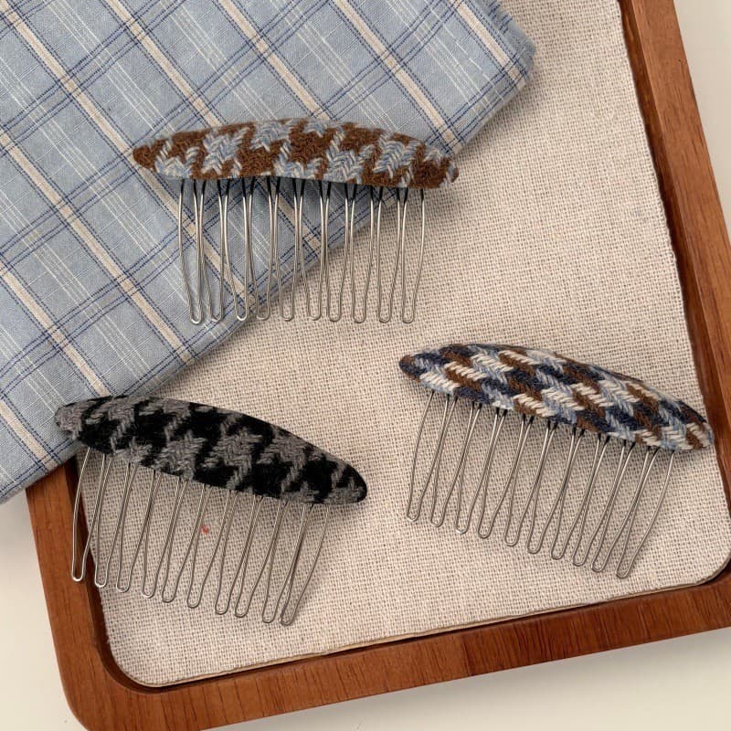 [Estoque pronto] Houndstooth Pente de cabelo Clipe lateral Inserção xadrez Pente de cabelo Pente de cabelo Feminino Fran