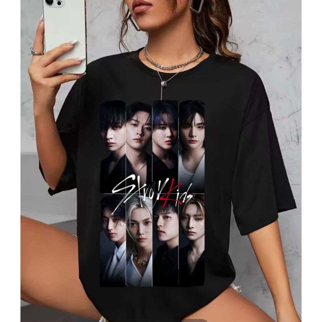 Camiseta Blusa Feminina Oversized Stray Kids T shirt Algodão Plus Size