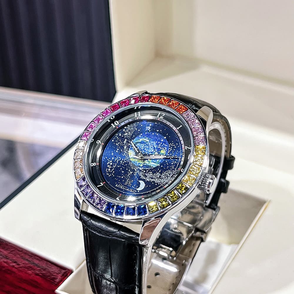 Augulas céu estrelado cor diamante relógio mecânico totalmente automático masculino à prova dwaterproof água personalida