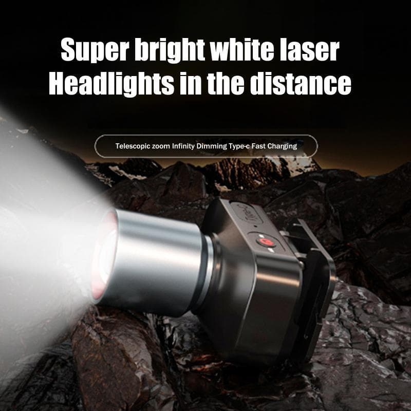 Super Brilhante LED Farol USB-C Recarregável Acampamento Zoomable Cabeça Tocha 3 Modo Escurecimento Lâmpada De Trabalho