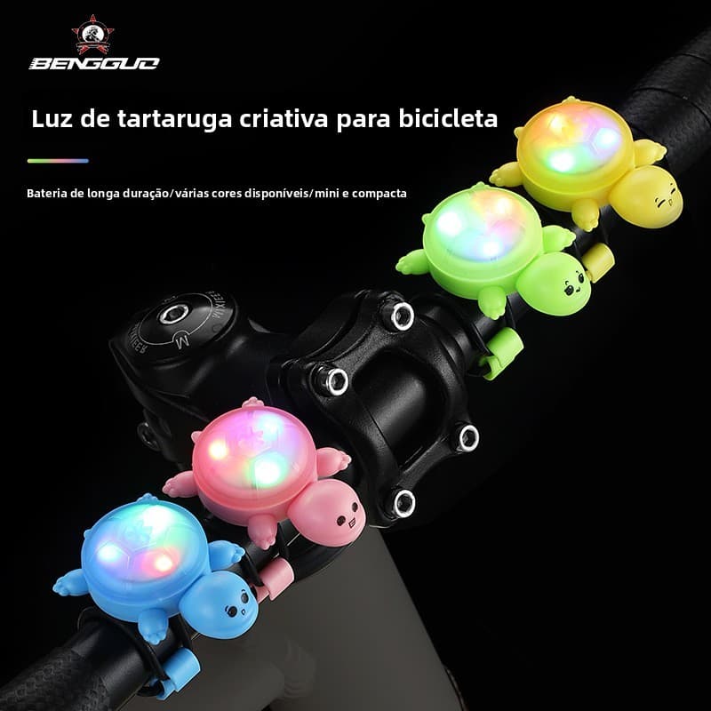 Criativo pequena tartaruga luz de advertência da bicicleta indução inteligente colorido longa vida útil da bateria noite