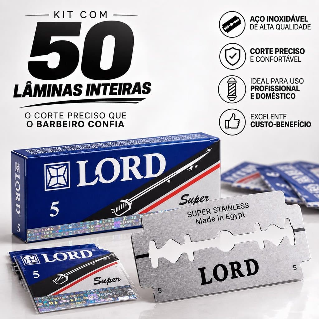 Kit 50 Lâmina Para Barbear LORD PLATINUM Profissional Gillete Para Barbeiros