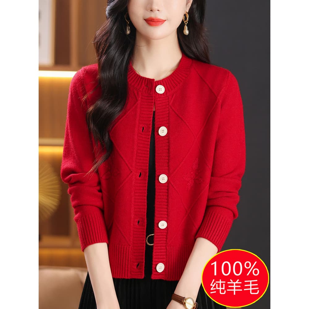 Primavera outono novo estilo High-End camisola feminina redução de idade camisola de manga comprida jaqueta em torno do