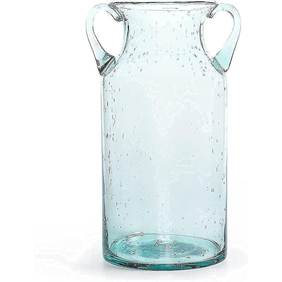 Vaso Decorativo de Vidro MDLUU 11" de Altura, Vaso de Flores com Efeito de Bolhas e Alças, Vaso Jarro Soprado à Mão para