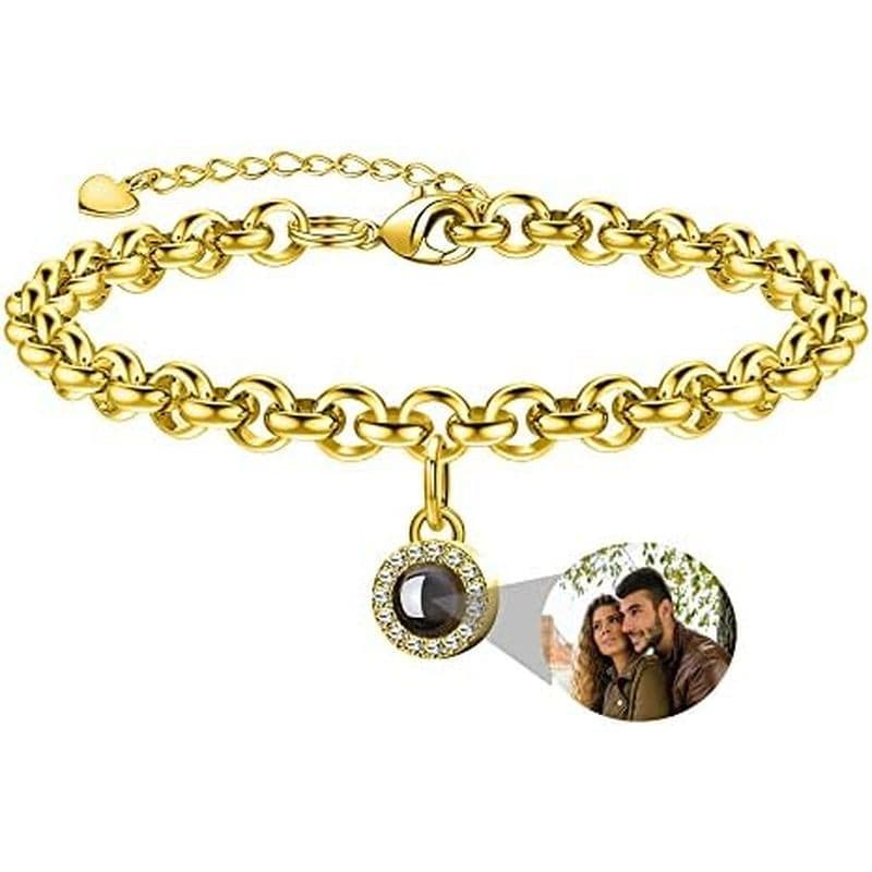 Pulseira Com Foto Personalizada , Projeção De Corrente , Círculo , Pulseiras Imagem Interna Para Mulheres/Homens/Casal/A