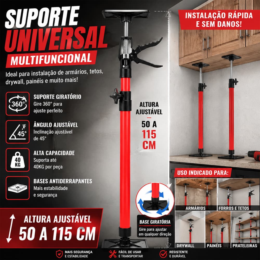 Back Field Kit 2 Hastes Suporte Telescopico Ajustavel Mao Amiga 50-115cm Profissional Montador E Marcenaria