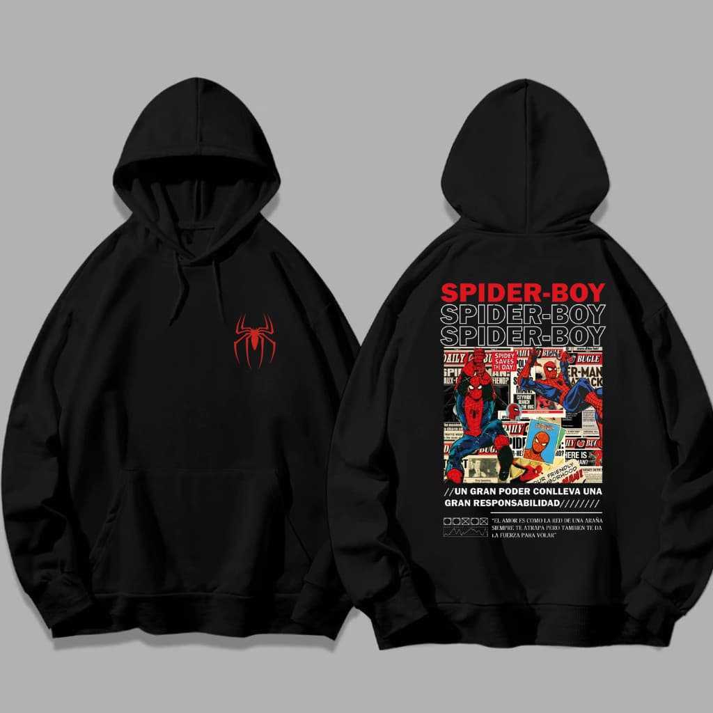 Blusa de frio moletom capuz canguru Spider Man Homem Aranha Unissex Flanelado Top