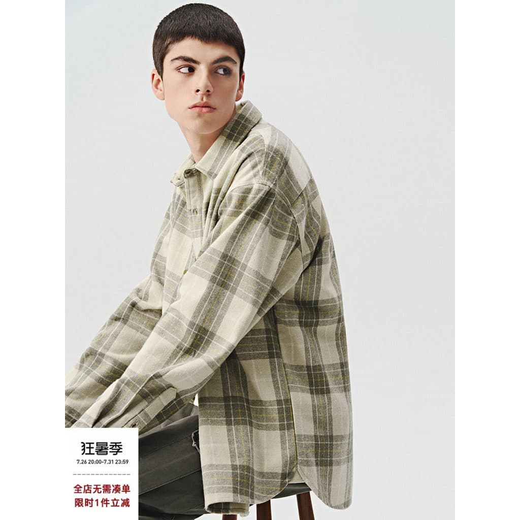 714street pesado xadrez camisa de manga comprida masculina 2024 outono novo americano Retro solto casal jaqueta