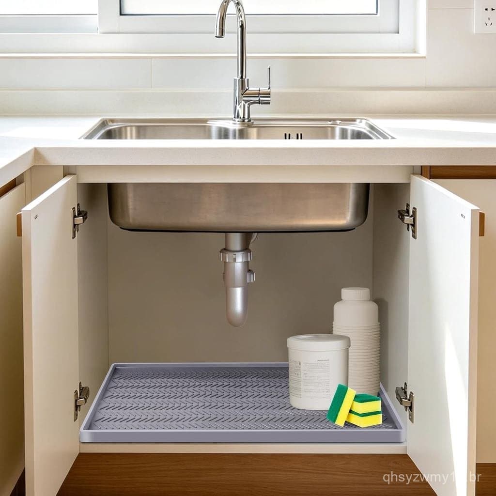 Tapete de silicone para debaixo da pia de 30" x 16" para cozinha, organizador de pia com borda elevada à prova d'água, p