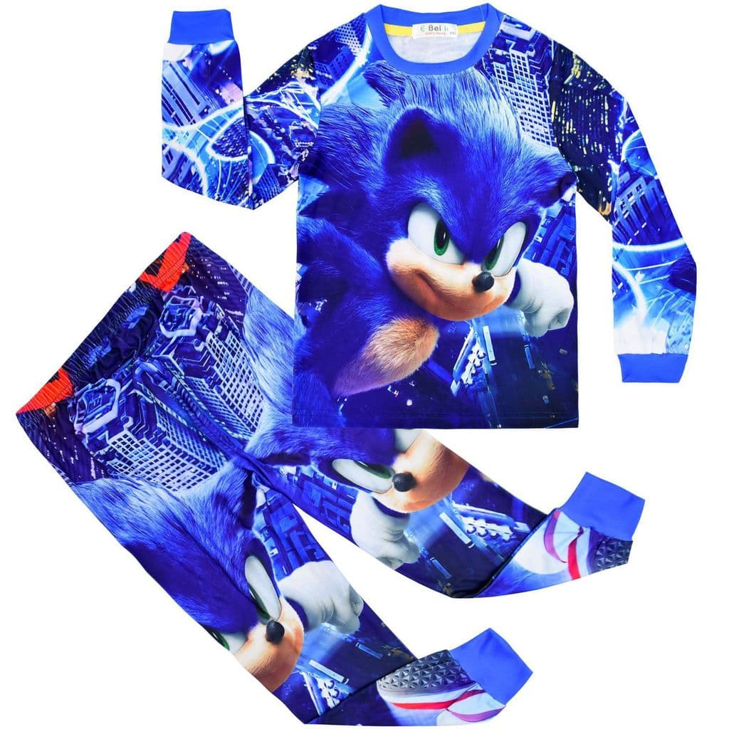 Estoque pronto Venda quente Hedgehog Sonic Impressão Digital infantil de manga comprida Loungewear Suit