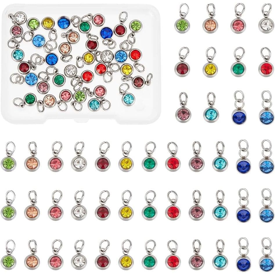 UNICRAFTALE cerca de 48 peças de pingentes de cristal com pedras de nascimento em 12 cores, 11mm, com strass, em aço ino