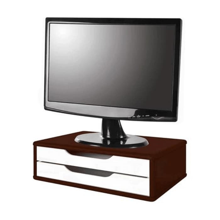 Suporte para Monitor com 2 Gavetas Tabaco/Branco - Souza -