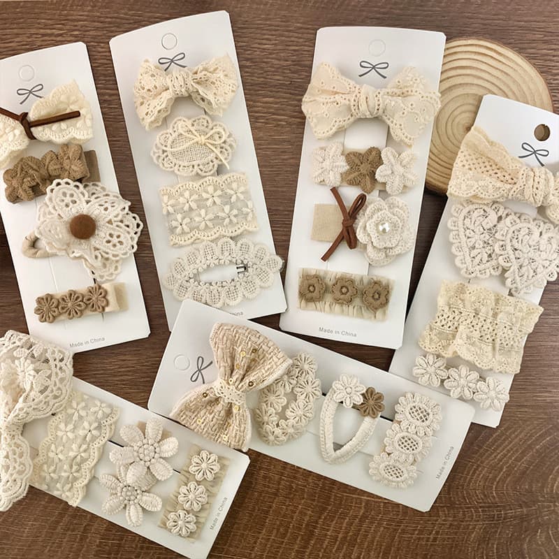 Presilha de cabelo fofa de tecido com estampa de flor de borboleta, decoração de renda, conjunto de 4 peças, acessório d
