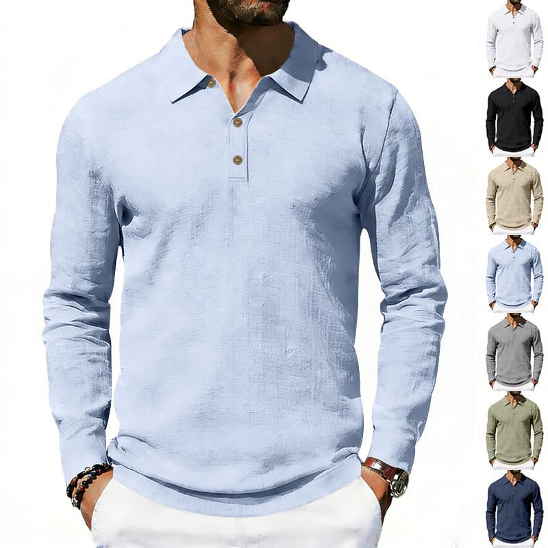 Novo polo de linho de manga comprida de secagem rápida respirável estilo masculino