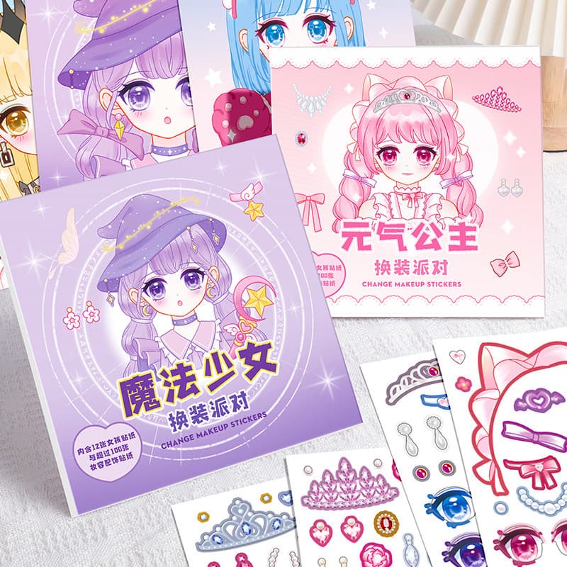 Linda princesa adesivos dos desenhos animados brinquedos educativos das crianças linda menina vestir-se adesivos artesan
