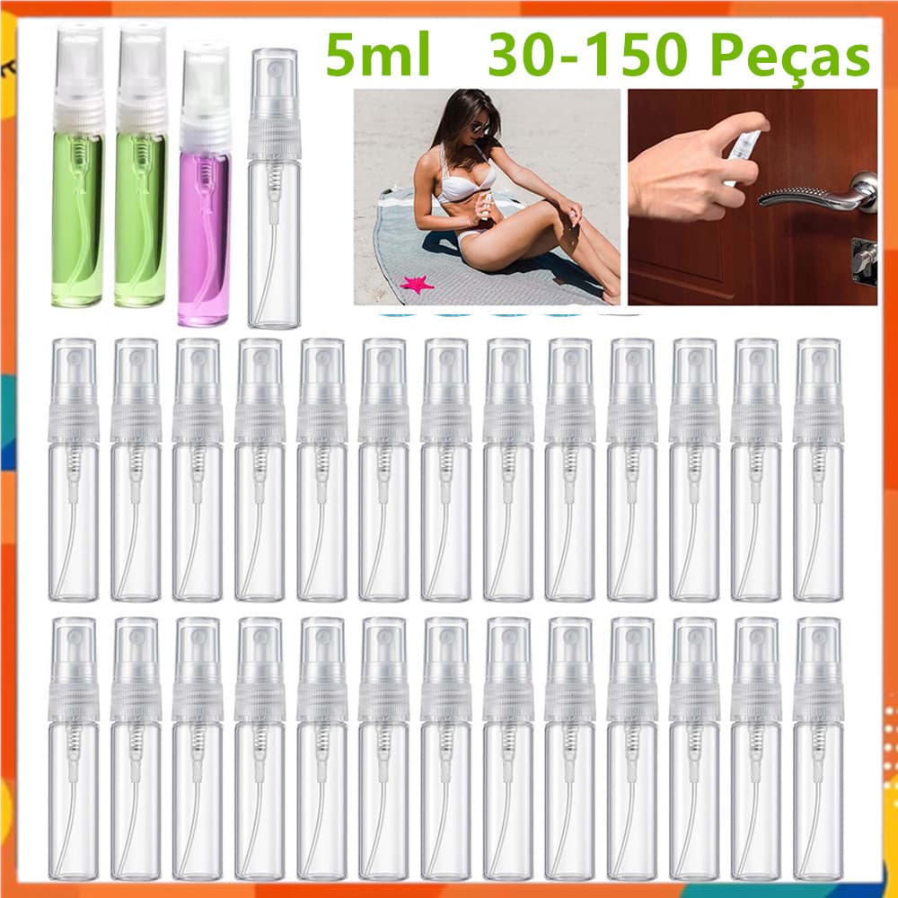 Mini frasco de Spray de vidro de 5ml 30-150 peças, pulverizador de Perfume, garrafa vazia recarregável transparente
