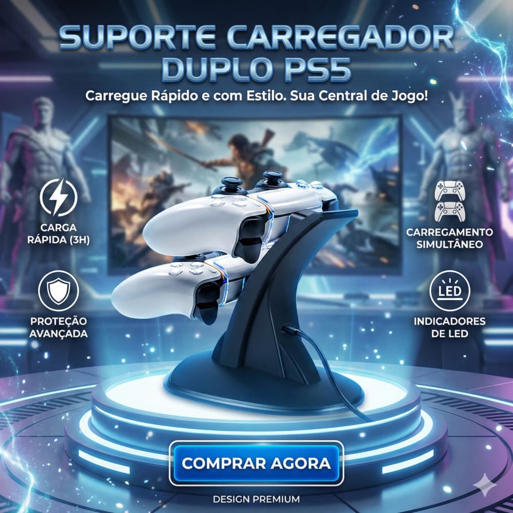 Base Carregadora Controle PS5 DualSense Dock Carregamento Rápido para 2 Controles USB-C