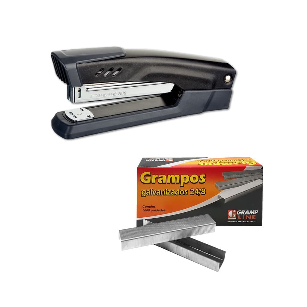 Kit Grampeador Ge-5050 50 Folhas + Grampo 24/8-5000 Grampos