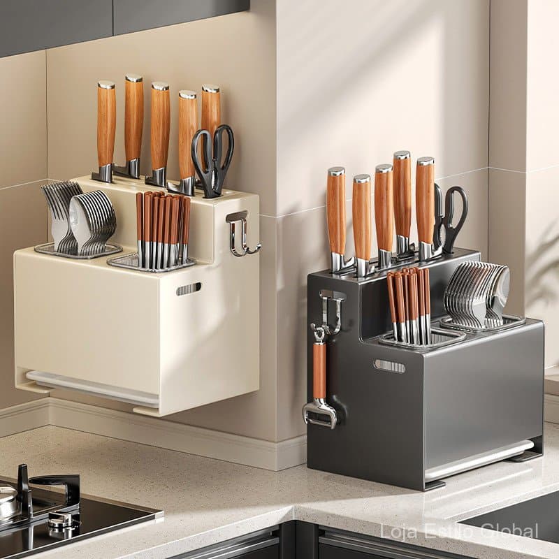 Suporte para facas de cozinha sem furos, prateleira de armazenamento multifuncional montada na parede para uso doméstico