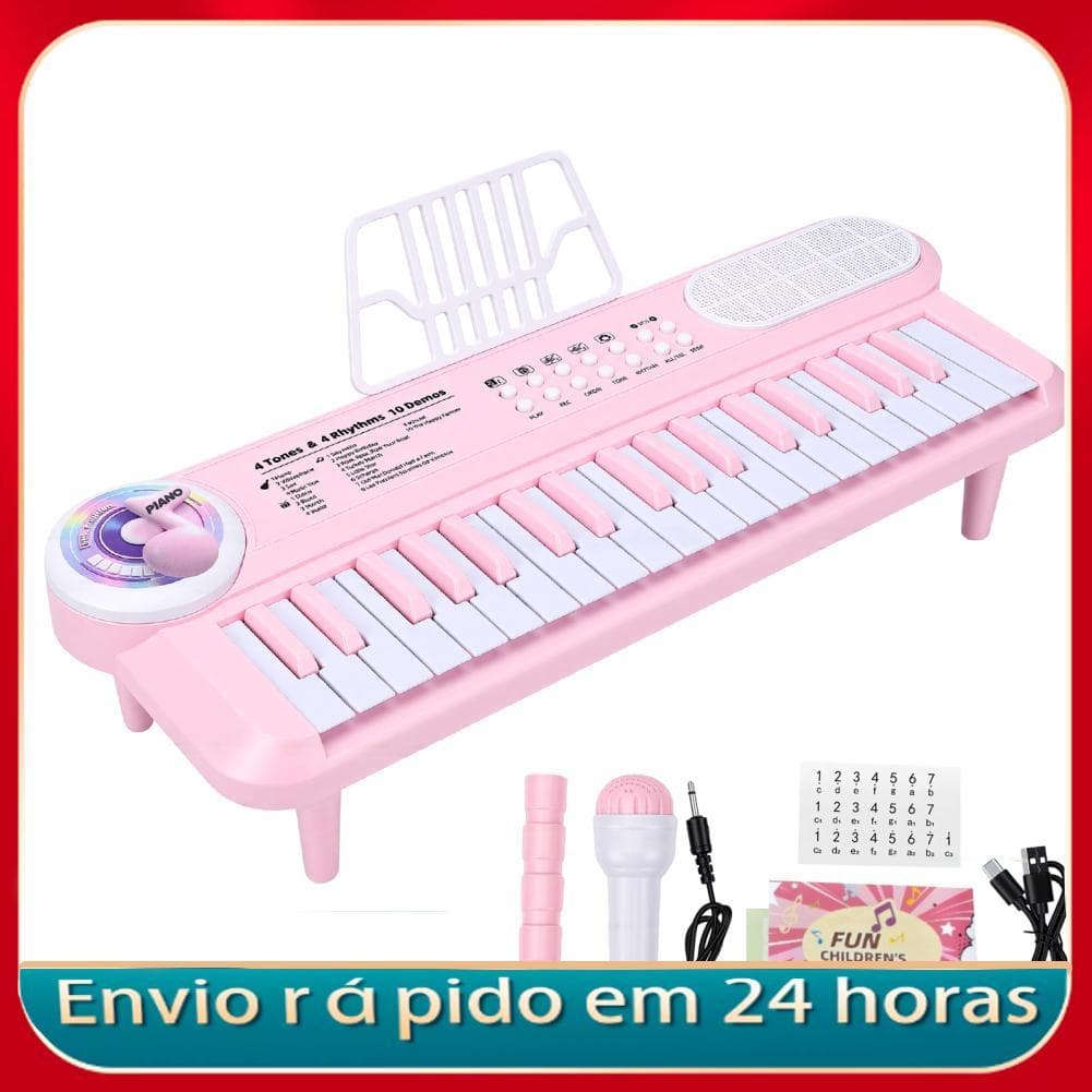 Nicegadget-BR 37 teclas crianças teclado piano com microfone suporte música brinquedo eletrônico portátil para educação