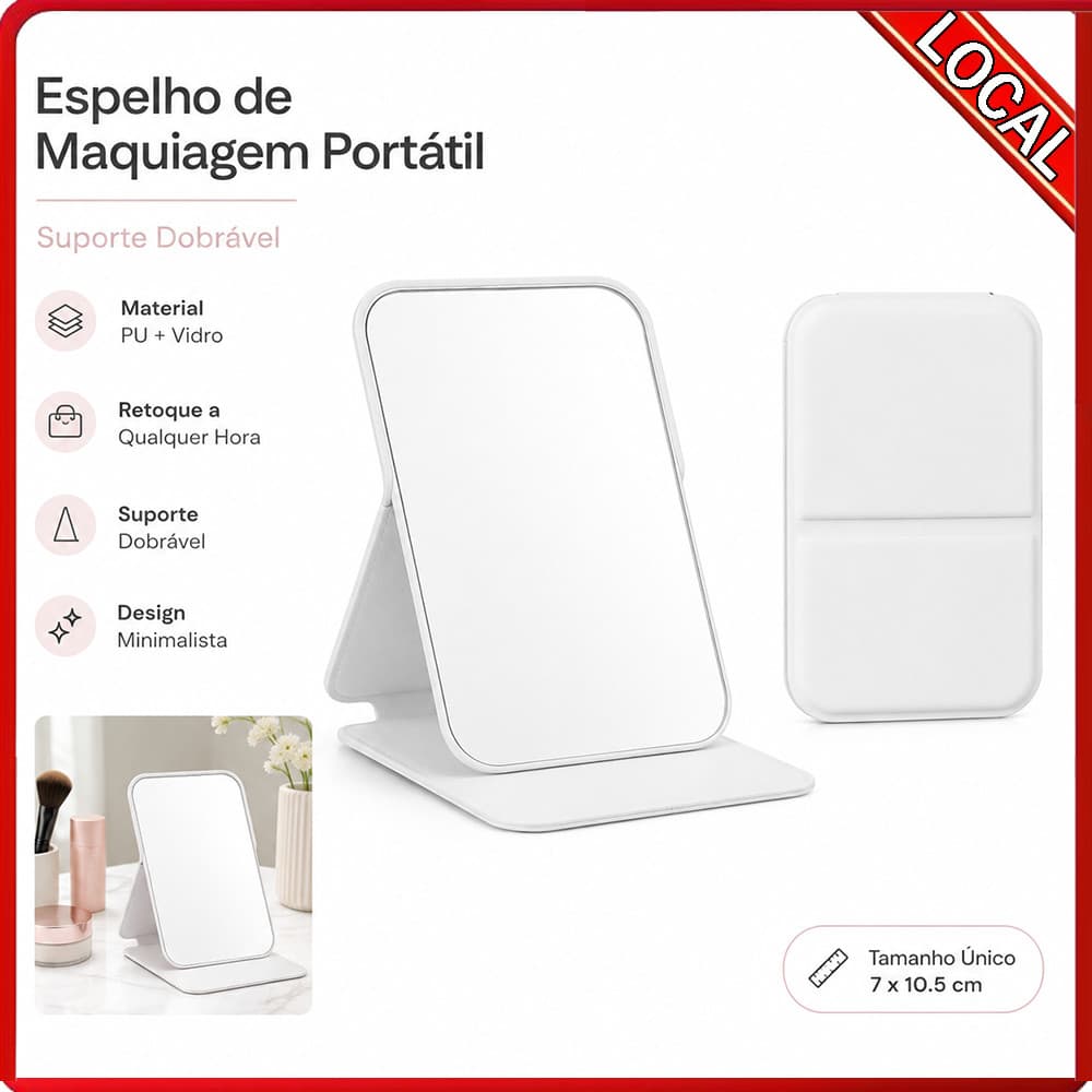2 espelhos de suporte dobráveis 7*10.5cm branco pequeno portátil durável adequado para viagens, casa