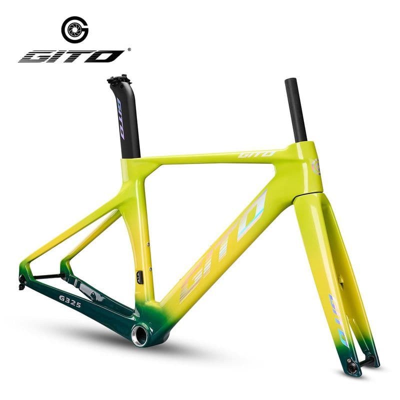 G GITO Quadro de bicicleta de estrada de fibra de carbono unissex arco-íris cor gradiente leve quadro de bicicleta de co